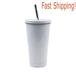 18oz Blank Sublimation Cone Tumbler Coffee Mugs With Straws Double Wall Vacuum Insulated Bottle Stainless Steel Tumblers For Travel