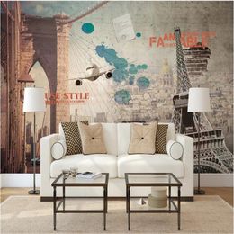 Milofi custom 3D non-woven fabric large mural wallpaper European retro nostalgic Paris Tower living room TV background wall