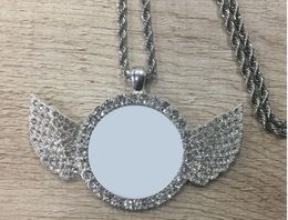 Free Shipping 20pcs/lot Customised Photo Jewellery Sublimation Hip hop Angle Wings Necklace Customised Photo Jewellery