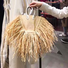 New- Summer Women Bags Tassels Natural Straw Paper Single Chain Cross Body Small Packages Vacation Bag