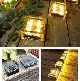 Solar Glass Brick Light Ice Cube Lighting LED Landscape Lamp Buried Lamps Square for Christmas Outdoor Path Road