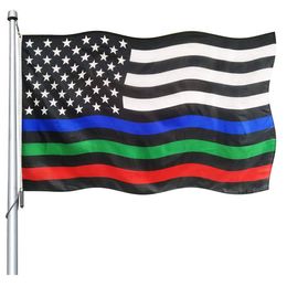 Thin Red Blue Green Line American Flag 3x5ft Polyester Outdoor or Indoor Club Digital printing Banner and Flags Wholesale