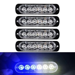 Car Blue White Strobe Light 6 LED Strobe Signal Warning Light Bar Security Alarm Flash Flashing Bulb Surface Mount Lighthead Lamp 12V-24V