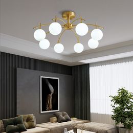 Nordic copper simple chandelier living room bedroom dining room glass magic bean molecular chandelier AC 100-240V