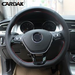 Hand-stitched Black Artificial Leather Steering Wheel Cover for Volkswagen Golf 7 Mk7 New Polo Passat B8 car accessories