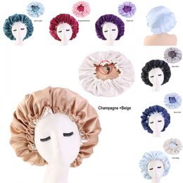 Adjustable Buckle Satin Hair Bonnets Silk Broad Brim Bath Hat Head Wrap Fitted Hats Solid Color Circular Bedroom Products Girl 6 66ba B2