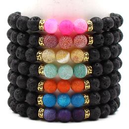 8MM Agate Stone Colorful Chakra Yoga Stretch Bracelet Natural Black Lava Stone Beads Essential Oil Diffuser Bracelet women men Charm Jewelry
