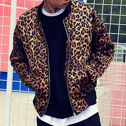 chaqueta de hombre europeo con cuello alto de retazos de leopardo -  Tbdress.com