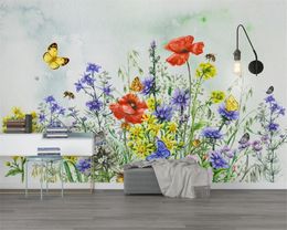 Romantic Floral 3d Wallpaper Nordic Modern Minimalist Hand-painted Pastoral Fresh Flower Background Wall 3d Mural Wallpaper