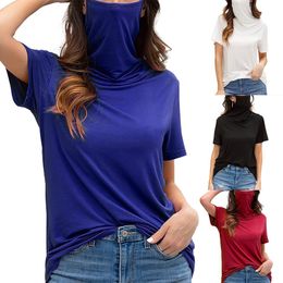 New Women Shirt With Face Mask Dust Proof High-necked Casual Loose Short Sleeve Top Blouse T-shirt