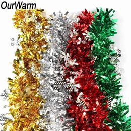 OurWarm 2M Colourful Snowflake Tinsel Ribbon Christmas Tree Garland Decorations Xmas Home Ornaments Festival Party Decoration