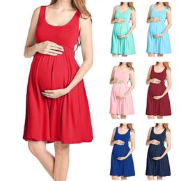 Vest Maternity Pregnant Dresses Pregnancy Clothes Women Solid Colour Formal Dress Casual O-Neck Dresse