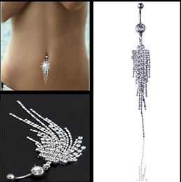 Rostfritt stål diamant tassel belly ring mode sexig kristall genomborrad navelklocka ringer kvinnor mode smycken