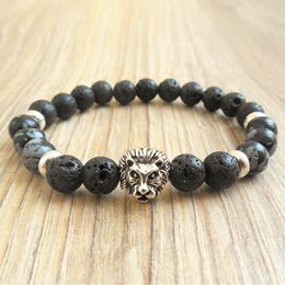 MG0775 New Design Men`s Lion Bracelet Natural Snowflake Obsidian Bracelet Lava Stone Energy Meditation Wrist Mala Bracelet
