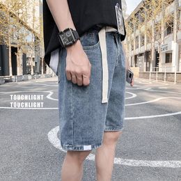 Summer Hong Kong Style ins net red denim shorts mens fashion brand casual youth pants loose casual pants