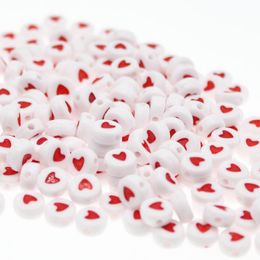 100Pcs Fashion Jewelry Love Heart Acrylic Flat Round Beads for DIY Craft &Jewelry Making