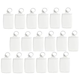 100Pcs Photo Keychain Rectangle Transparent Blank Acrylic Insert Photo Picture Frame Keyring Key Holder DIY Split Ring