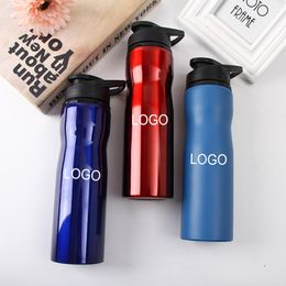 Custom 750ml Fitness Hiking Camping Bottles Portable Large Capacity Single Wall Stainless Steel Flask 5 Colours Drinking Water Bottle