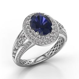 Vintage Solitaire Deep Blue Cubic Zircon Stone Party Ring For Women New Year's Gift Jewelry Wholesale Ring