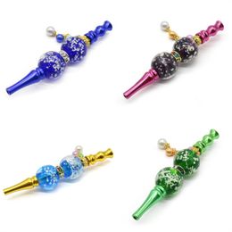 Luminous Shishas Nozzle Gold Plating Inlaid Crystal Blunt Holders Metal glow in dark Portable Hookah Tip Smoke Pipes Cucurbit 14jk C2