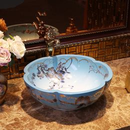 Jingdezhen washing basin Counter Top bathroom ceramic sink bathroom sink basin Bathroom Sink Bowl flower shape