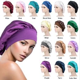 New Solid Colour Fashion Satin Bonnet Cap Women Hair Care Night Sleep Hat Head Wrap hair Accessories
