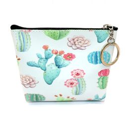 2020 New Cute Floral cactus Coin Bags Purse Pu Leather Small Coin Money Card Wallet Pouch