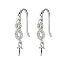 Earrings Settings Hook Pearl Cap with Peg Semi-finished Mountings 925 Sterling Silver Zircon 5 Pairs