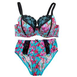 MiaoErSiDai Sexy BH-Set für Damen, Push-Up, heißer Büstenhalter, hohe Taille, Höschen, Spitze, Blumen, Dessous, Übergröße, Unterwäsche, 30–40 C-G