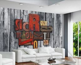 3d Mural Wallpaper Retro Style Stereo Colour Letters Wood Grain 3D TV Background Wall 3d American Vintage Wallpaper