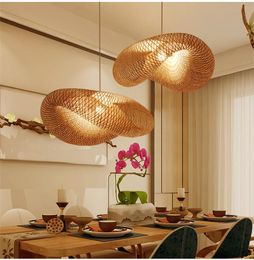 Bamboo Wicker Rattan Wave Shade Pendant Light Fixture Suspension Home Decor Living Room pendant lamps Lighting Fixture