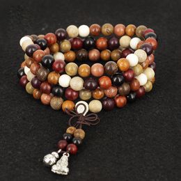 ST0201 Women`s 6 mm Natural Wood Beads Bracelet Tibetan Buddhism Good Luck Bracelet 108 Mala Wrist Balance Bracelet