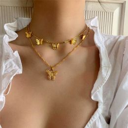 Boho Double Layer Necklace Cute Butterfly Choker Necklace For Women Gold Colour Clavicle Chain Fashion Female Chocker Jewellery New