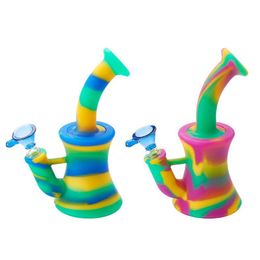 DHL 6.4 inch Colorful Silicone Bong Unbreakable Silicone Hookah Shisha Water Pipe with Glass Bowl For Dab Rigs glass bong