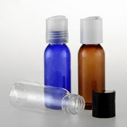 100pcs 30ml blue round disc top cap travelling bottle containers ,1oz brown PET bottles,30cc oil plastic vial