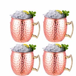 4 Pieces 550ml 18 Ounces Moscow Mule Mug Stainless Steel Hammered Copper Plated Beer Cup Coffee Cup Bar Drinkware306R