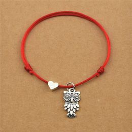 20pcs/lot Lucky Red String Cords Love Heart Owl Charm Bracelets for Women Lover Birthday Party Jewellery Gifts