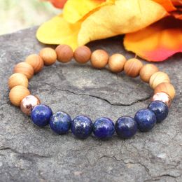 MG0975 Women`s Sandalwood Yoga Bracelet Natural Lapis Lazuli Negative Energy Protection Bracelet Crystal Crown Chakra Jewellery