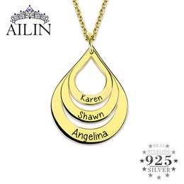 Wholesale Engraved Drop Shaped Necklace Gold Colour Drop Pendant Family Name Necklace mothers day gift