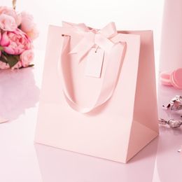 Silk Ribbon Retail Customise Shopping Bag Pink Paper Bags With Handles In Stock