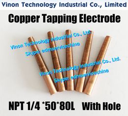 (5PC/Lot) NPT 1/4-18*50L*80Lmm Coppper Taper Thread Electrode with hole (thread length 50mm) NPT American Taper Pipe Thread Electrode 1/4NPT