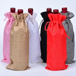 15*35cm Christmas Decor Burlap Champagne Wine Bottle Bags Covers Party Festival Gift Pouch Packaging Bag SN1790