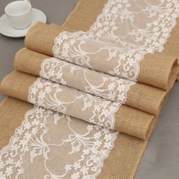 Hessian Lace Table Runner Tablecloth 275X30CM Vintage Lace Burlap Linen Table Runner Wedding Party Decor Vintage Tablecloth TQQ BH3010
