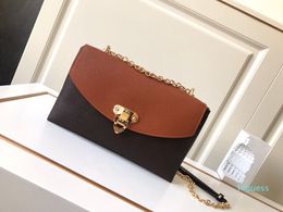 Designer- Leather Pad Chain Bag Combines Coated Canvas and Supple Leather Crossbody Wome Accented with Golden Clasp Shoulder Bag