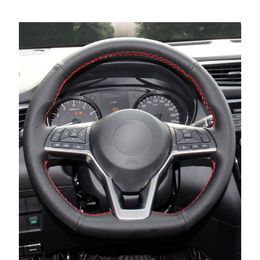 Black Micro Fibre Leather Car Steering Wheel Cover for Nissan X-Trail 2017-2019 Qashqai 2018 Rogue (Sport) 2017-2019 Leaf 2018