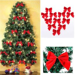 New Year Decoration 12pcs Pretty Bow Xmas Ornament Christmas Tree Hanging Decoration Festival Party Home Bowknots Baubles
