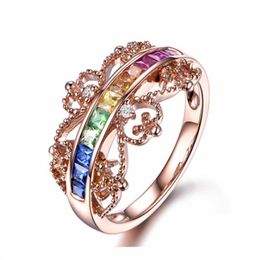 Fashion Silver Jewellery Ring for Female Colourful Topaz Gemstones Rings Wedding Engagement Party Ornaments Rose Gold