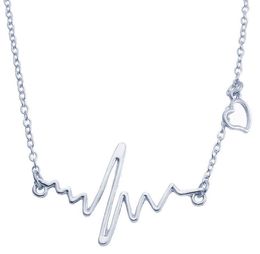 simple notes ECG heart frequency collarbone necklace heart feel pendants sweater necklaces for girls women gift