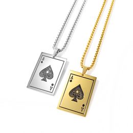 Men's Jewelry Ace of Spades Necklace, Playing cards Pendants Necklace in Stainless Steel