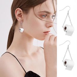 New Personality Toilet Roll Drop Earrings Creative Tissue Geometric Earrings Fashion Jewellery Roll Paper Earrings